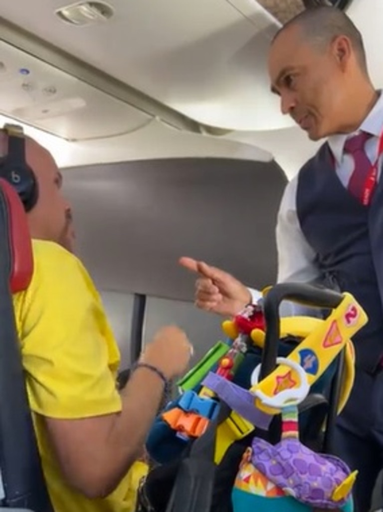 An American Airlines crew member asked the man if he could ‘please stop’ his ongoing rant about the luggage space. Picture: Reddit