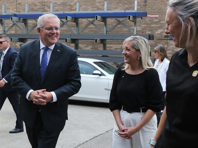 Scott Morrison spruiked jobs while touring Opie Manufacturing with Member for Lindsay Melissa McIntosh. Picture: NCA Newswire / Gaye Gerard