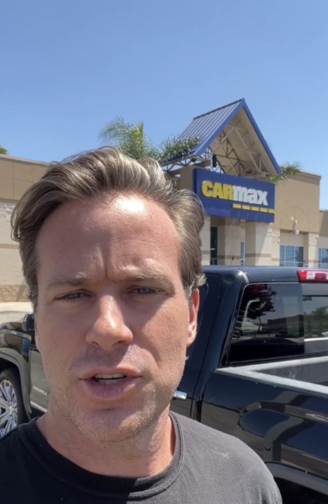 Armie Hammer has taken to Instagram to reveal that he can't afford his car. Picture: Instagram.