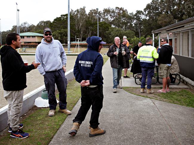 A group of people attending North Manly Bowls Club's last day of service. Picture: Adam Yip.