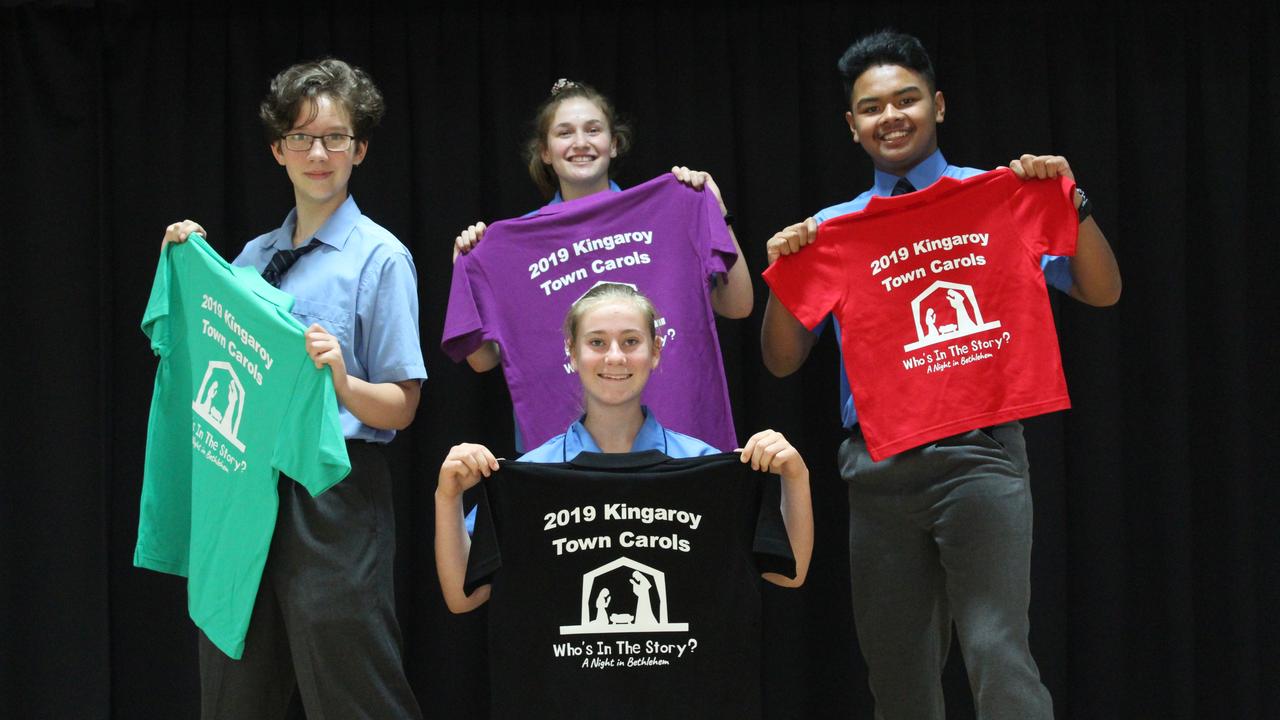 CHRISTMAS CAROLS: Combined Youth Chorus members Jett Johnson, Megan Underwood, Keeley Schloss and Karl Macasaet are ready for the 2019 Kingaroy Town Carols on Sunday, December 1. Photo: Contributed