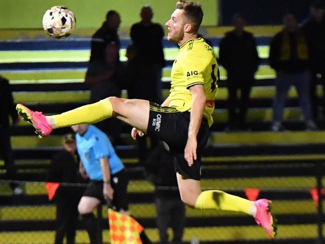 Kaine Sheppard in action for Heidelberg United. Picture: Sally Tsalikidis