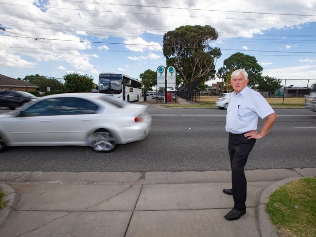 Emerson School principal John Mooney says the lack of a crossing on busy Heatherton Rd is putting kids lives at danger. Picture: Sarah Matray