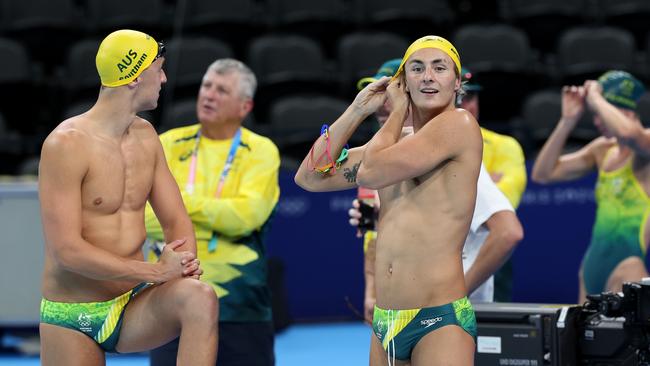 Australian swimmer Ben Armbruster gets a look at the pool for the Paris 2024 Olympics. Picture: Adam Head