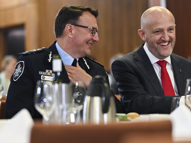 CANBERRA, AUSTRALIA, NewsWire Photos. APRIL 24, 2024: Reece P Kershaw, Commissioner of the Australian Federal Police & Mike Burgess, ASIO Director-General address the National Press Club of Australia in Canberra. Picture: NCA NewsWire / Martin Ollman