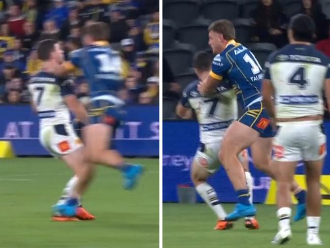 The hit was late but raised plenty of other questions. Photo: Fox Sports