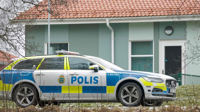 A police vehicle at the school. Picture: Kicki Nilsson/TT News Agency/AFP