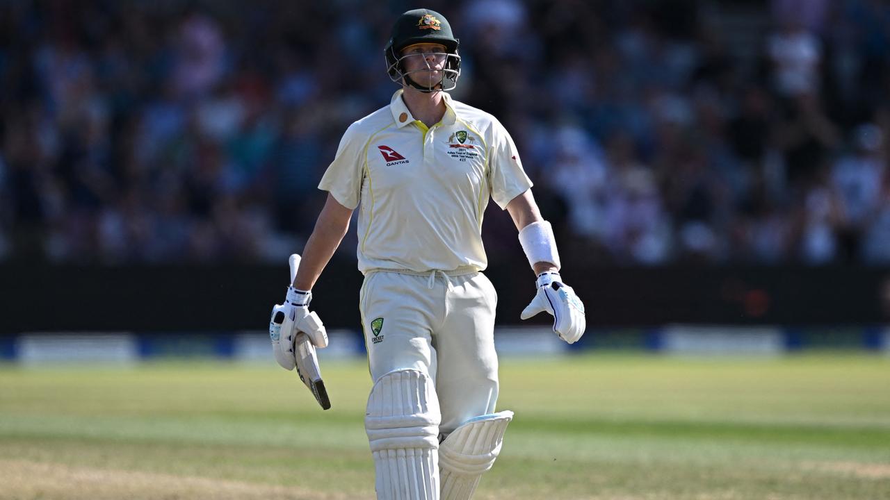 Steve Smith leaves the ground to cap a forgettable performance with the bat in his 100th Test. Picture: AFP