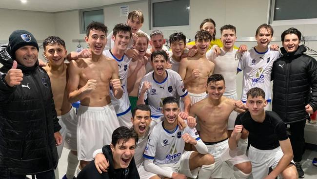 Adelaide Comets' under-18 team celebrates after its 7-1 demolition of Football SA NTC in the Federation Cup semi-final. Picture: Adelaide Comets