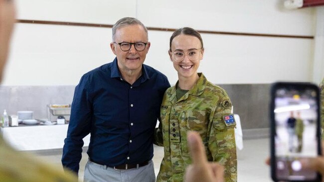 Mr Albanese met with ADF personnel and diplomats at the Al Minhad Air Base in the United Arab Emirates before heading to Madrid. Picture: Supplied