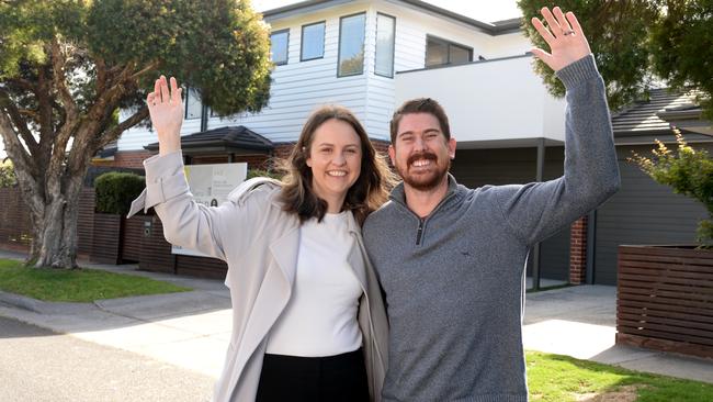 Andrew and Emily Henshaw outside their recently purchased first property in Cheltenham. Picture: Andrew Henshaw.