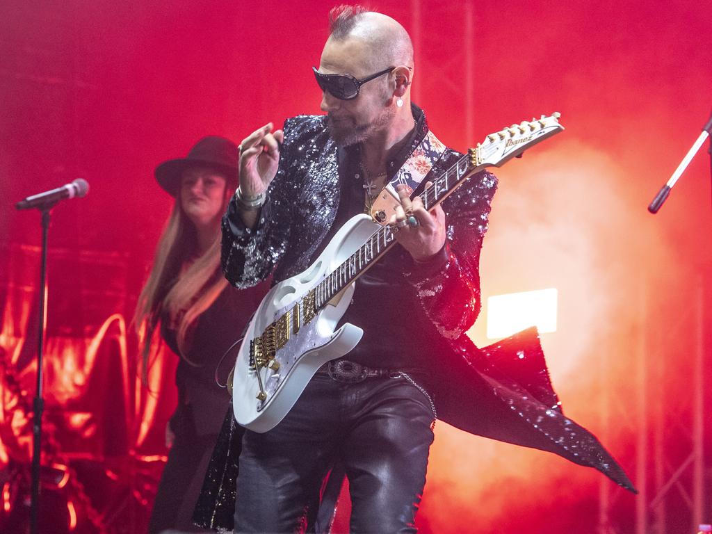 Brian Canham from Pseudo Echo performs at the Toowoomba Carnival of Flowers Festival of Food and Wine. Saturday, September 10, 2022. Picture: Nev Madsen.
