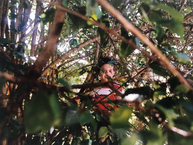 Zac Gross in the Irymple Ave treehouse in 1990. Picture: Supplied