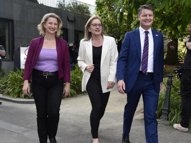 Vicki Ward, Jacinta Allan and Ben Carroll. Picture: Andrew Henshaw