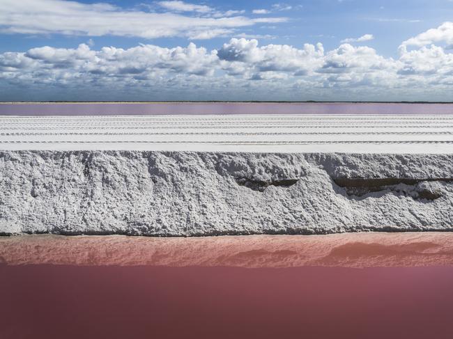 A Salt evaporation pond located in Yucatán, Mexico. This pink colour come from the plankton, shrimps and roots of red plants. Picture: Camille Niel/ National Geographic Photo Contest