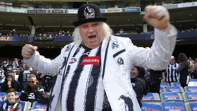 Collingwood Cheer Squad legend Jeff ‘Joffa’ Corfe became a familiar face at the Pies’ games. Picture: David Caird