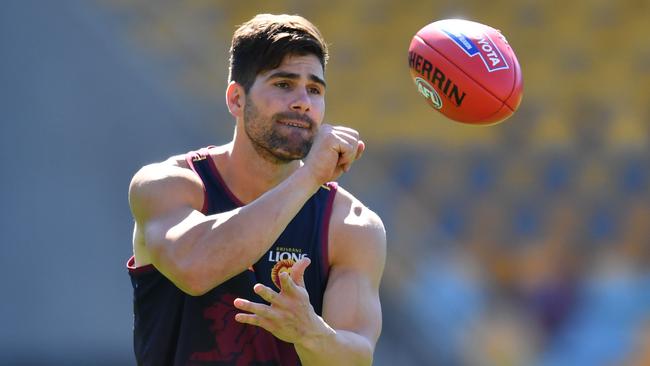 Strong defender Marcus Adams trains at the GABBA in 2019. Picture: Darren England/AAP