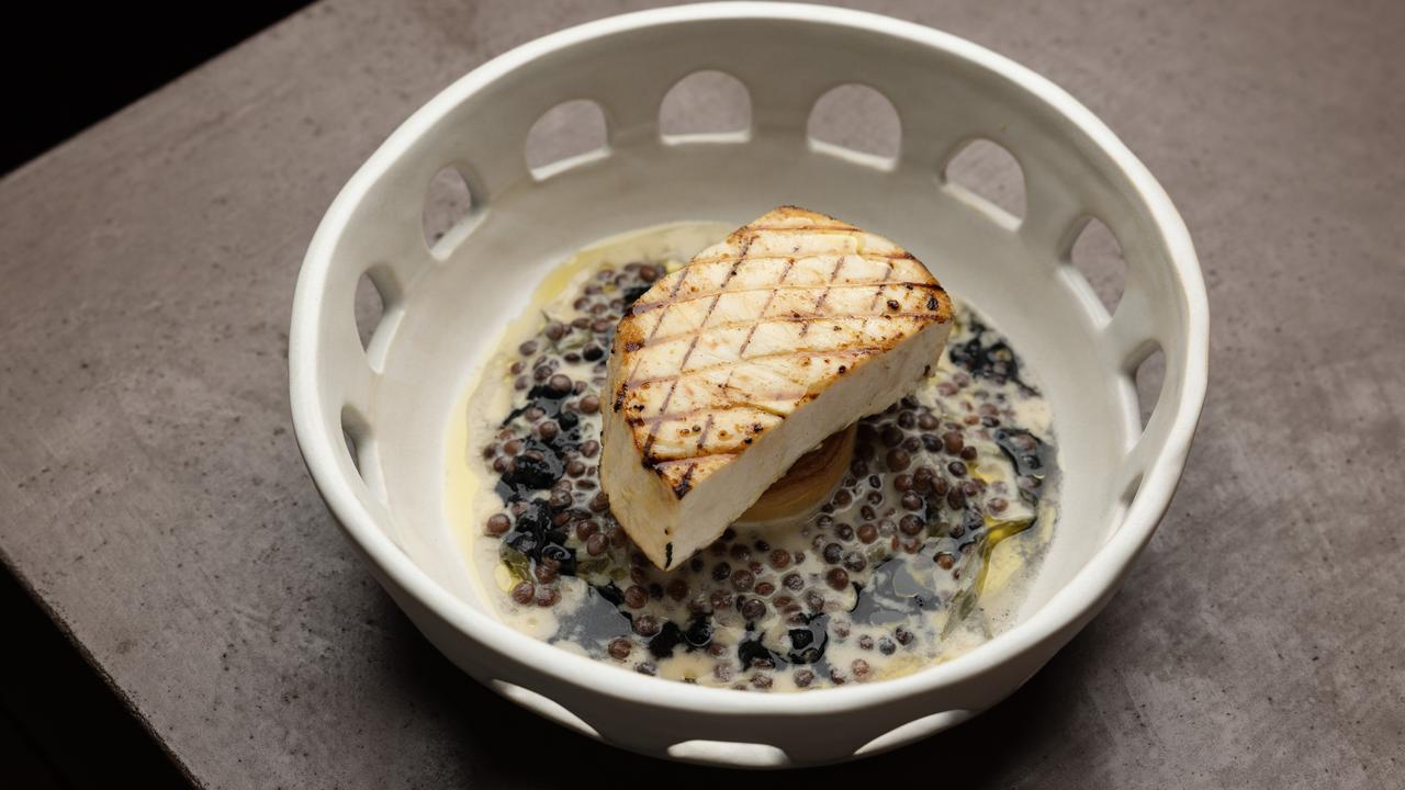 Swordfish mujadara, wood fried lentils, tahini butter at Gerard’s, Fortitude Valley. Picture: David Kelly