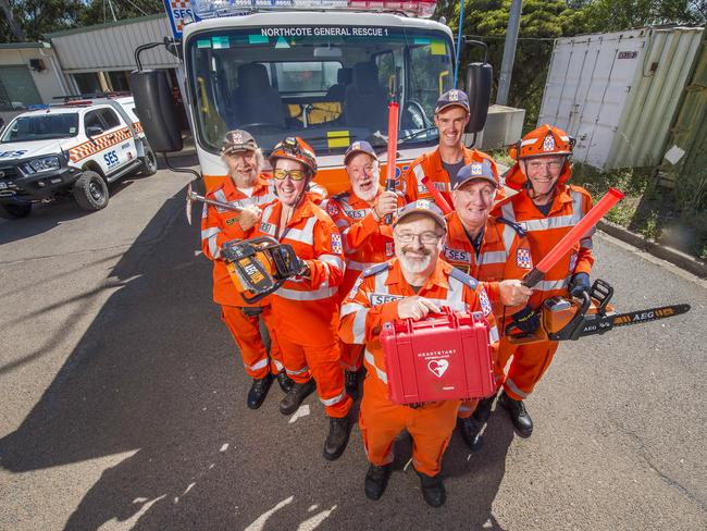 Northcote SES members Ray Dark, Jill Perrett, David Brian, Guiseppe Nicastri, Peter Marshall, Scott Greenham and Jim Carruthers with their new equipment. Picture: Rob Leeson.