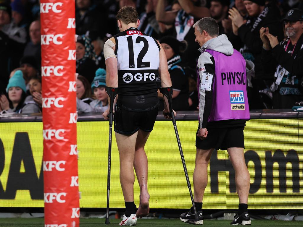 McKenzie was subbed out of the game in the first quarter. (Photo by James Elsby/AFL Photos via Getty Images)