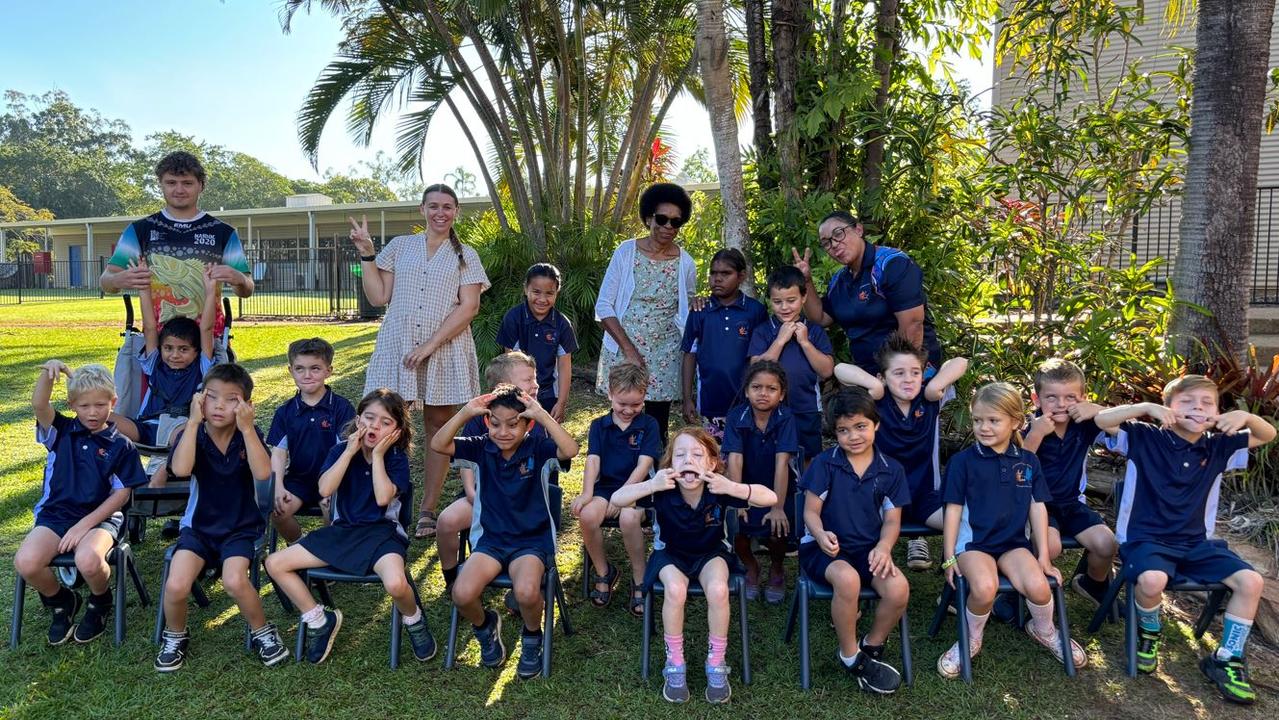 Alyangula Area School, Transition Class 2024 Back row (left to right): Jaxon Garrahy (Tutor), Chantelle Wheaton (Teacher), Liliena Mafi, Rita Siape (Tutor), Shorona Gordon, Chester Hujbert, Gaynor Cordell (Teacher).Middle row (left to right): Levi Mohenoa, Wyatt Hohn, Hugh McCulloch, Rafferty Parsons, Tamisha-Ina Brown, Matthew Hennessy, Wyatt Birtwistle.Back row (left to right): Dallas Standen, Brayden Kettles, Matilda Nishimura, Elijah Maeko, Maisie Tindall, Jesse Johnson, Lia Thepot, Xander Austin. Picture: Olivia Cook