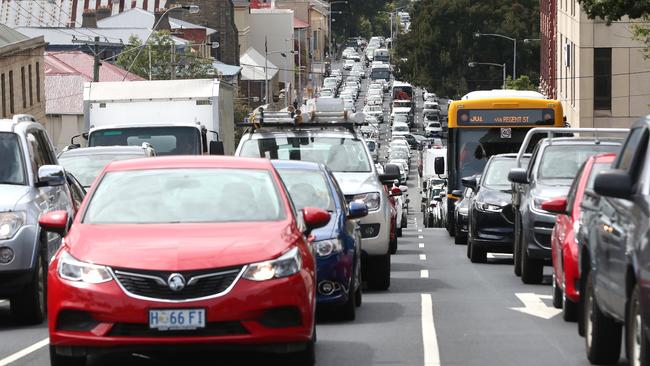 Traffic banked up on Davey Street. Picture: NIKKI DAVIS-JONES