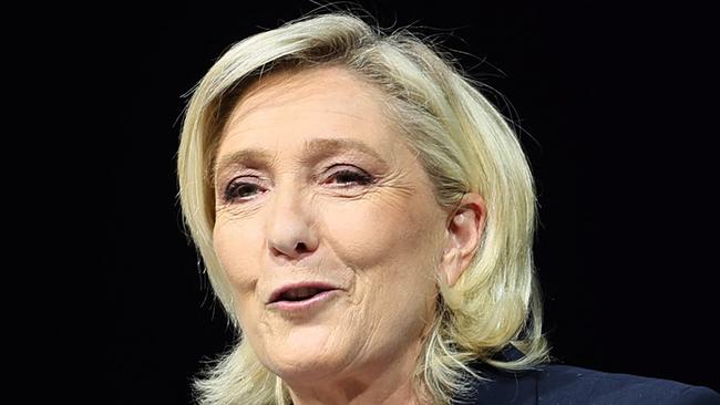 Marine Le Pen gives a speech in Henin-Beaumont, northern France, as results come in from Sunday’s French elections. Picture: AFP