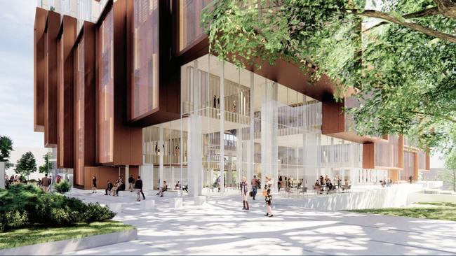 The proposed B22 building at UNSW next to the university’s library lawn.