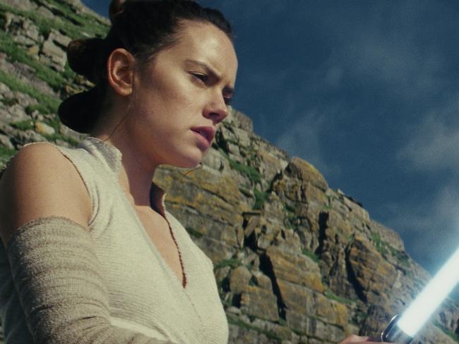 This image released by Lucasfilm shows Daisy Ridley as Rey in "Star Wars: The Last Jedi," in theaters on Dec. 15. (Lucasfilm via AP)