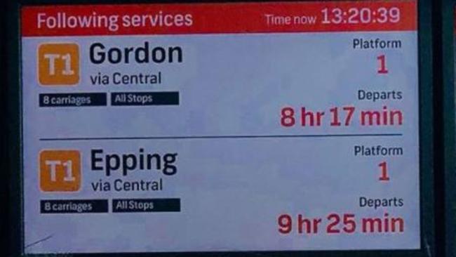 Michael Goldring posted this picture on twitter showing the extensive delays across the sydney train network today. Source: ABC Sydney