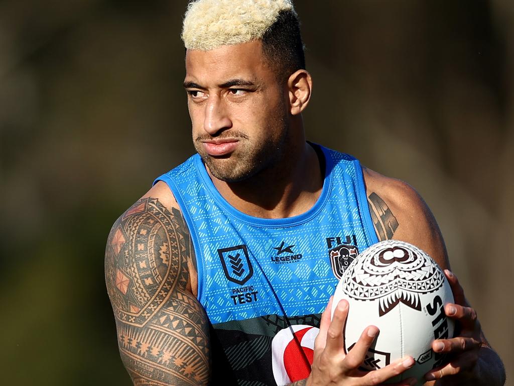 Viliame Kikau in training with Fiji ahead of Saturday night. Picture: Matt King/Getty Images