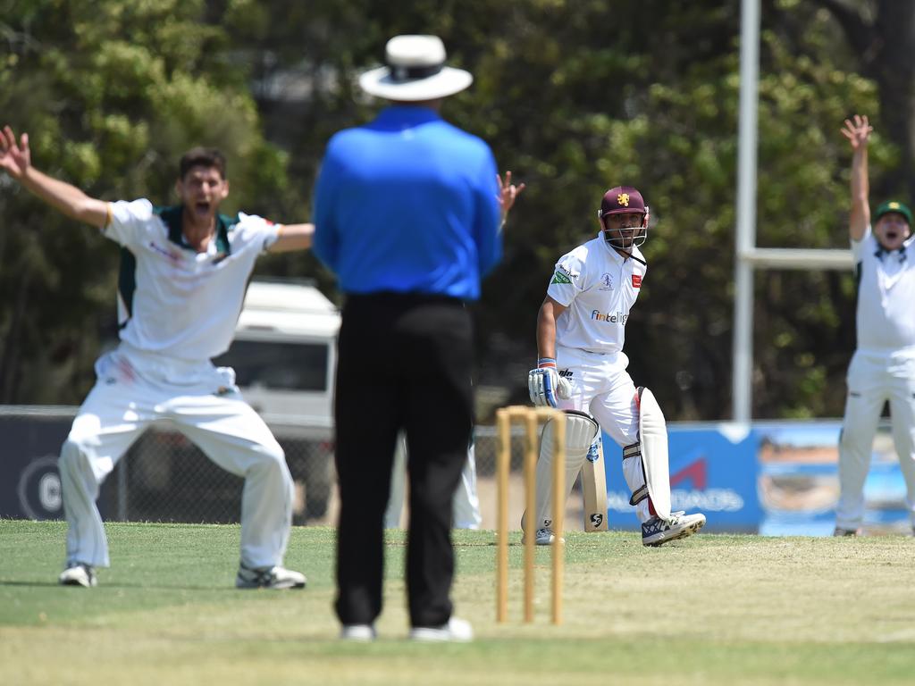 Kookaburra Cup cricket - Palm Beach Currumbin vs Helensvale Pacific Pines at Salk Oval in Palm Beach. Palm Beach batting. J. Patel out LBW. Picture: Lawrence Pinder