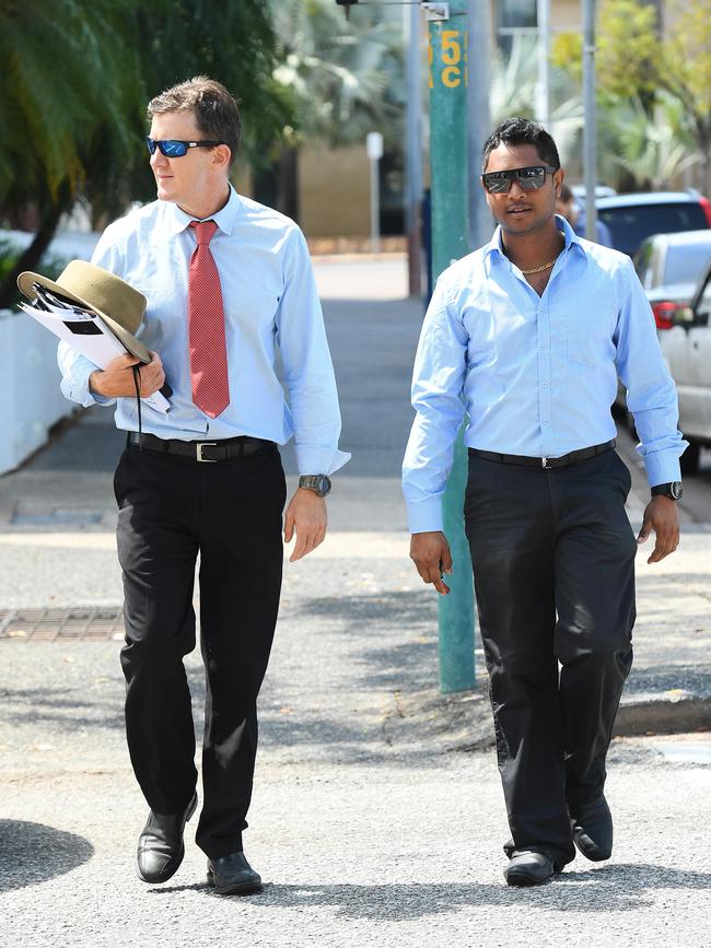 Keerthi Eswaran (right) with his lawyer Peter Maley.