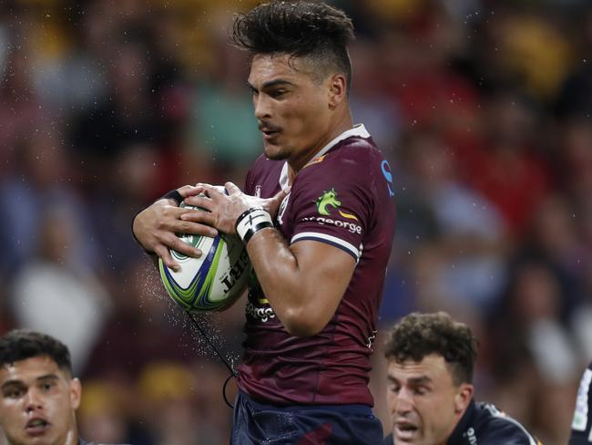 BRISBANE, AUSTRALIA - APRIL 10: Jordan Petaia of Reds during the round eight Super RugbyAU match between the Queensland Reds and the ACT Brumbies at Suncorp Stadium, on April 10, 2021, in Brisbane, Australia. (Photo by Regi Varghese/Getty Images)