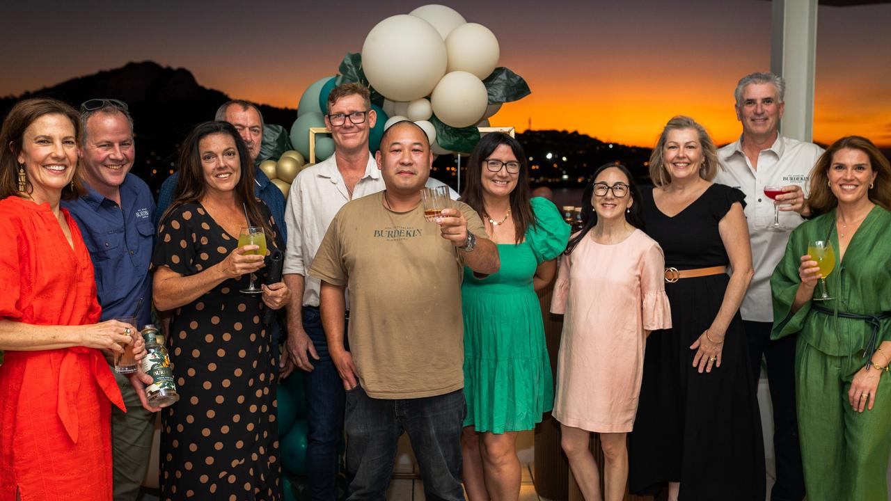 The Burdekin Rum team at ARDO Rooftop: Kelly Shimota, Tim Lamb, Raelene Bates, Warren Tink, Adrian Hogan, Jason Chan, Olivia McCormick, Prue Yeung, Vicki Johnson and Anthony and Sophie Duggan. Picture: Doug Simpson Media