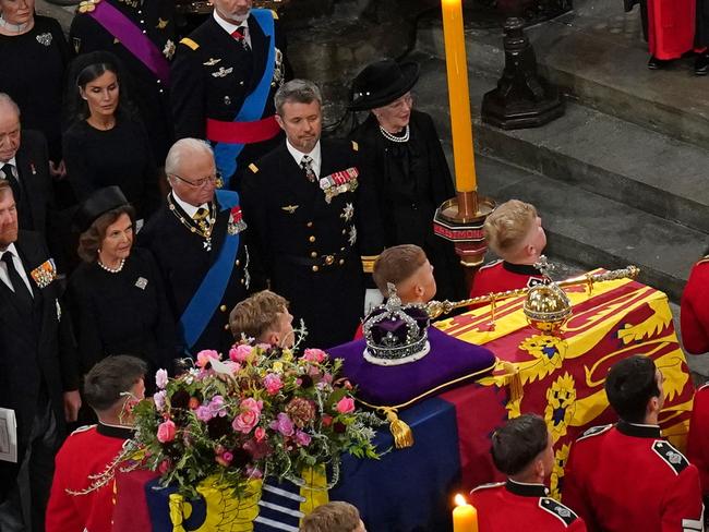 Crown Prince Frederik of Denmark in the front row with Queen Margrethe II of Denmark. Picture: Gareth Fuller / POOL / AFP)