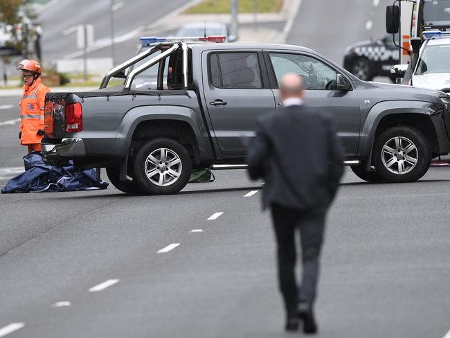 An SUV was dumped on The Mountain Highway in Bayswater after a short police chase. Picture: Julian Smith/AAP