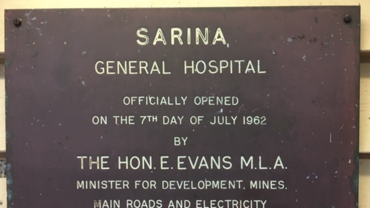 A plaque from the Sarina Hospital opening