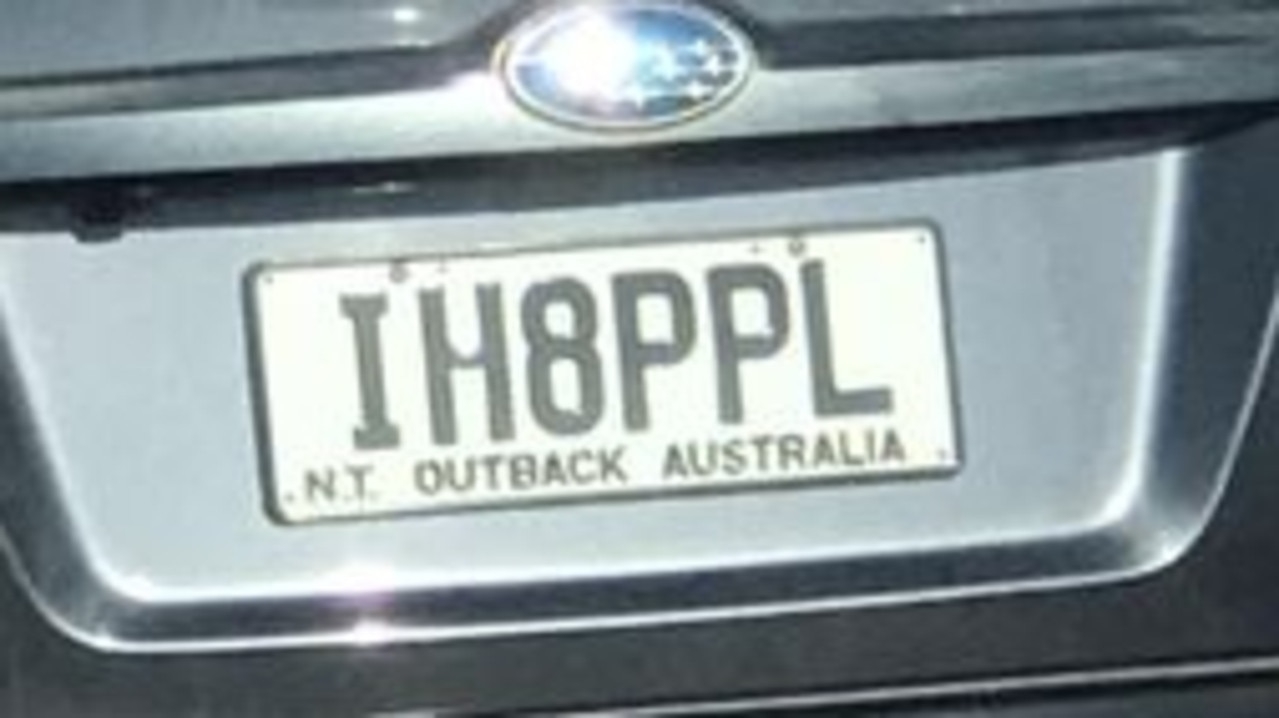 NT funny number plate, IH8PPL. Picture: Facebook / NT Number Plates