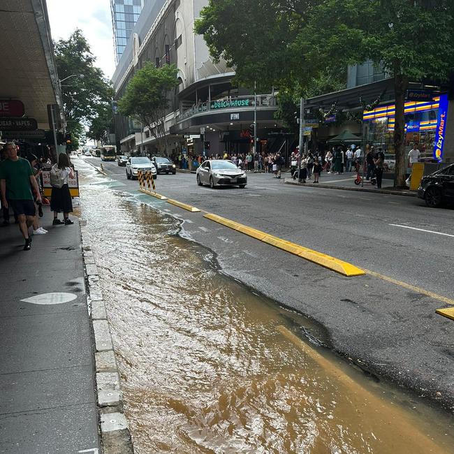 A water main has burst in the Brisbane CBD. Pic: Samantha Scott