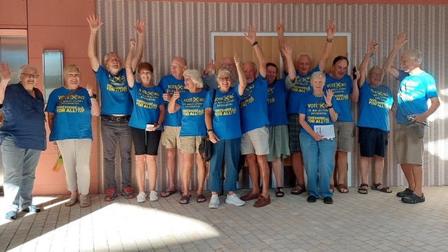 Members of the community action group Foreshore 4 All celebrate the determination of Coffs Harbour council to get access to a 3D model of the Coffs Jetty Precinct Master Plan.