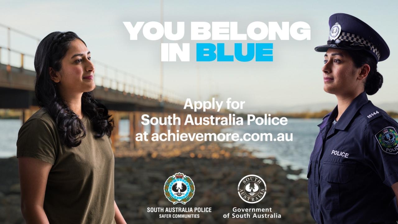 Artwork from SAPOL's "You belong in blue" police recruitment advertising campaign. Picture: SAPOL