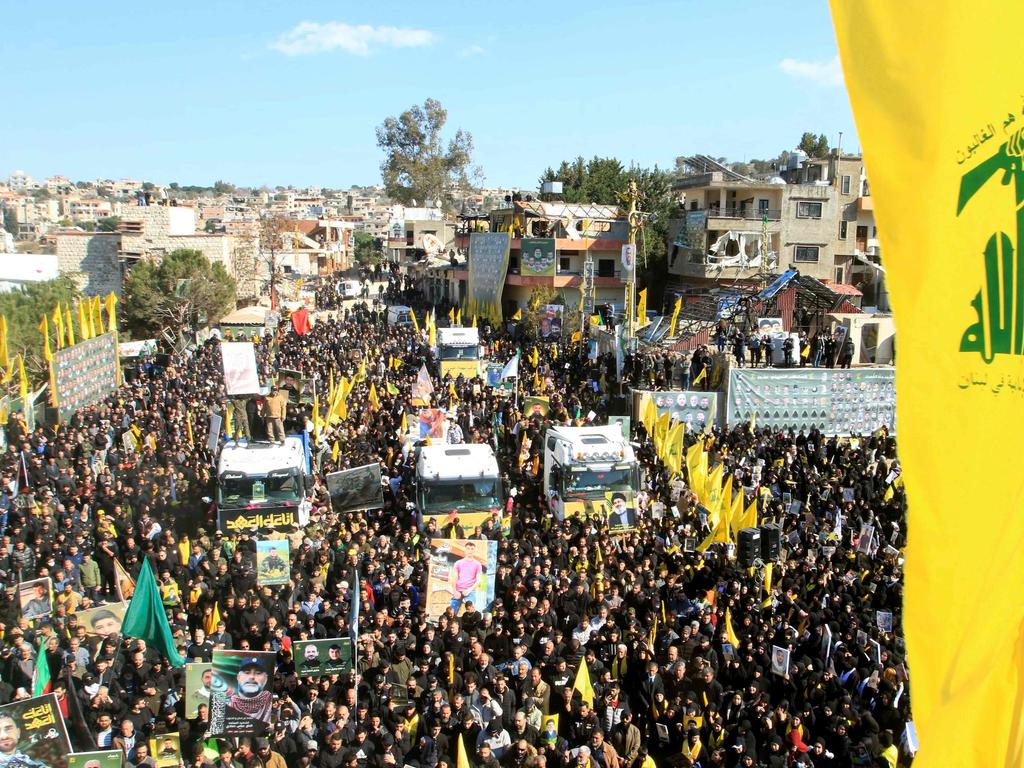 Morners attend the funeral on February 28, 2025 of 95 Hezbollah fighters and civilians killed in Israeli airstrikes during hostilities that lasted more than a year between Israel and Hezbollah. Picture: AFP