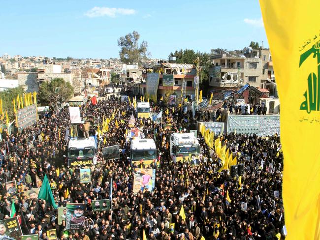 Morners attend the funeral on February 28, 2025 of 95 Hezbollah fighters and civilians killed in Israeli airstrikes during hostilities that lasted more than a year between Israel and Hezbollah. Picture: AFP