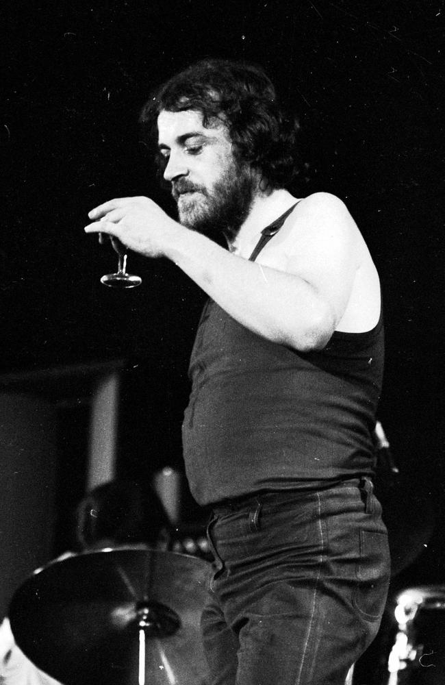 October 1972: Joe Cocker drinks between sets at Festival Hall. Picture: News Limited