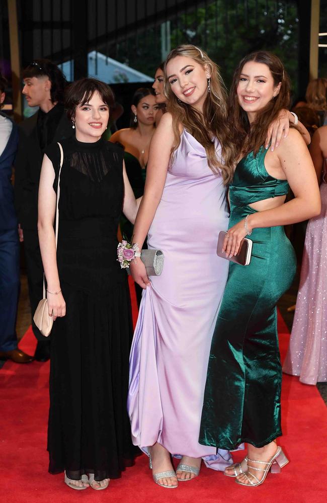 Eleni, Evie and Tamara at Caloundra State High School formal. Picture: Patrick Woods.