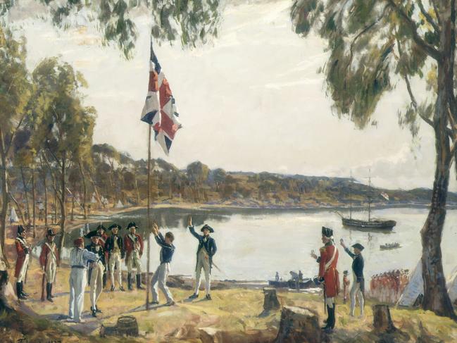 Founding of modern day Australia. Picture: Oil sketch by Algernon Talmage of the First Fleet, 1787-1788/Supplied