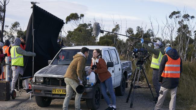 Cast and crew filming in the Blue Mountains.