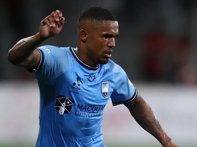 SYDNEY, AUSTRALIA - OCTOBER 19: Douglas Costa de Souza of Sydney FC controls the ball during the round one A-League Men match between Western Sydney Wanderers and Sydney FC at CommBank Stadium on October 19, 2024 in Sydney, Australia. (Photo by Jason McCawley/Getty Images)