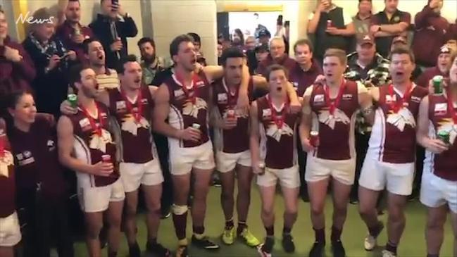 Whitehorse Pioneers sing their song after winning EFL Division 4 premiership